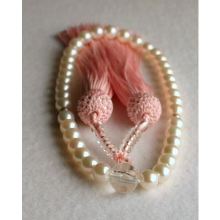 Pearl アコヤ本真珠 数珠 御念珠 伊勢志摩産 7-7.5mm ピンク房 女性用  