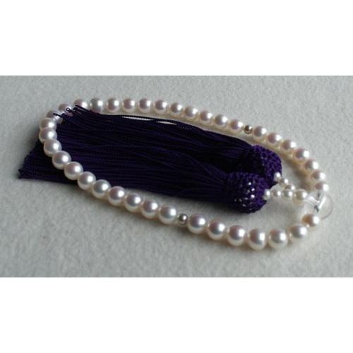 Pearl アコヤ本真珠 数珠 御念珠 伊勢志摩産 6.5-7mm 紫房 女性用
