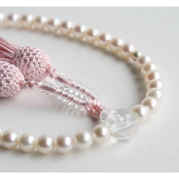 アコヤ本真珠 数珠 御念珠 伊勢志摩産 6-6.5mm ピンク房 女性用 レディース Ｐｅａｒｌ パールの画像