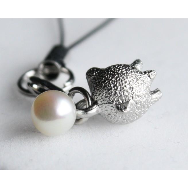 かわいい銀のぶた パール 携帯ストラップ 伊勢志摩産 アコヤ真珠
