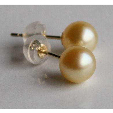 希少ゴールドパールピアス 直結 スタッド 6-6.5mm 伊勢志摩産 アコヤ真珠　K18製  誕生日 ギフトの画像