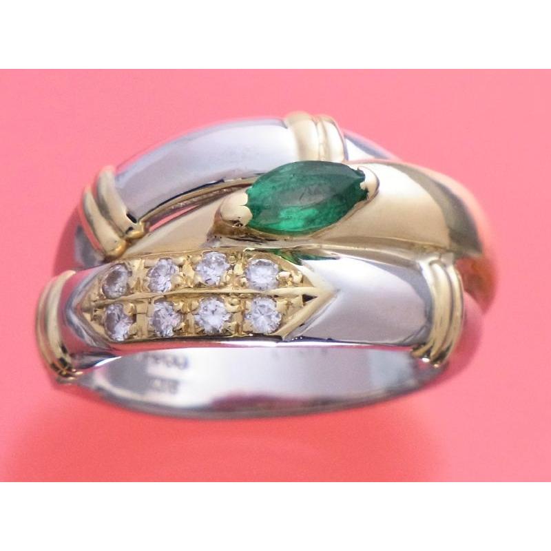 エメラルド0.31ct ダイヤ0.13ct ファッション プラチナ K18 リング 8号