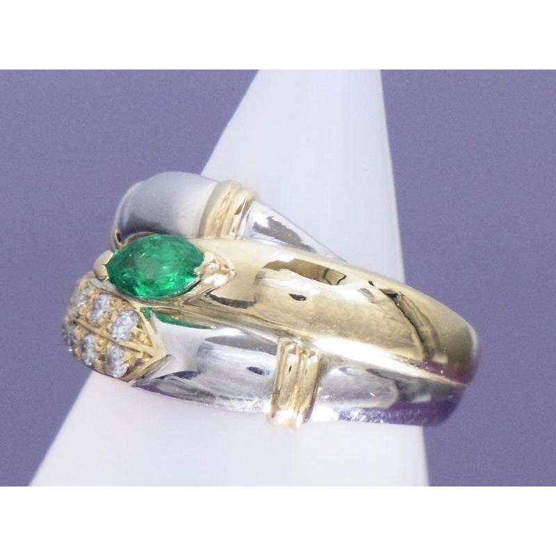 エメラルド0.31ct ダイヤ0.13ct ファッション プラチナ K18 リング 8号