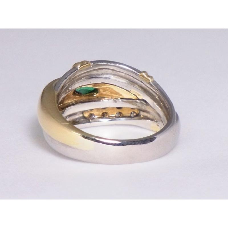 エメラルド0.31ct ダイヤ0.13ct ファッション プラチナ K18 リング 8号