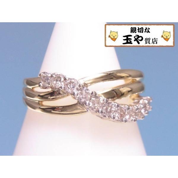 ダイヤ0.62ctウェーブモチーフK18YG+WGゴールドリング 15号