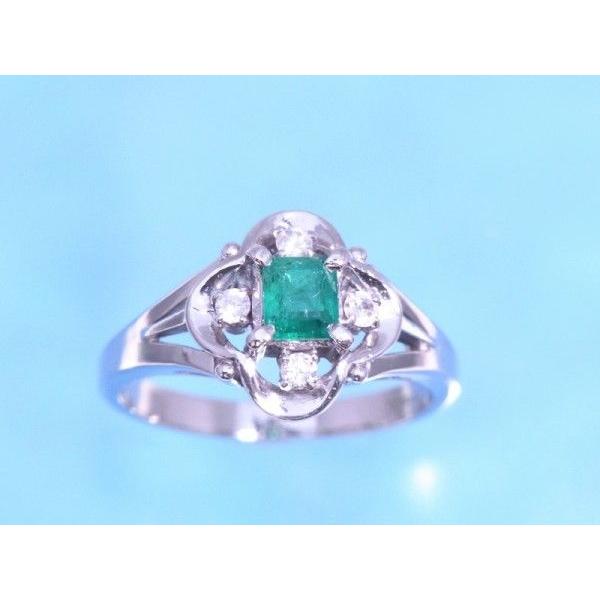 エメラルド0.28ct ダイヤ0.1ct プラチナ リング 10号 : 親切な 玉や 