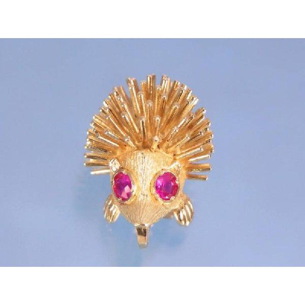 ルビー0.31ct ハリネズミ ゴールド K18 ペンダントトップ ブローチ