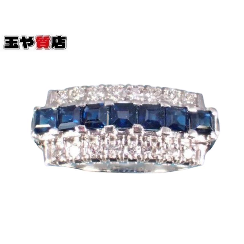 サファイヤ0.98ct ダイヤ0.31ct 三文字 プラチナ リング 10号 : 親切な