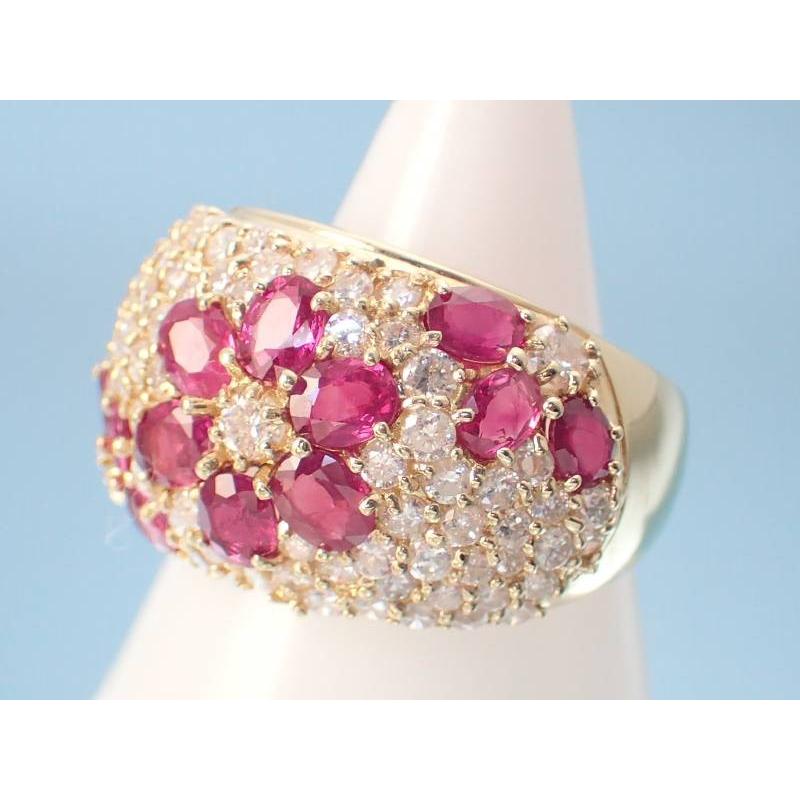 ルビー　ダイヤモンド　リング　K18 パヴェ　指輪 リング ルビー2.4ct ダイヤ1.6ct パヴェ K18 花 指輪 14号 新品