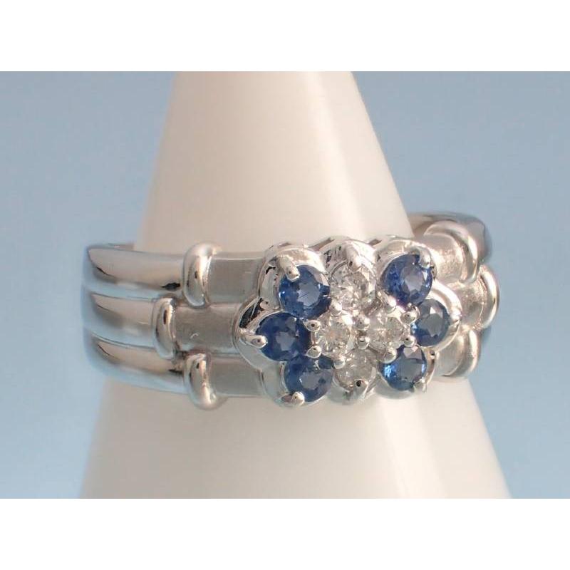 サファイヤ0.38ct ダイヤ0.16ct 花 デザイン プラチナ リング 16号 