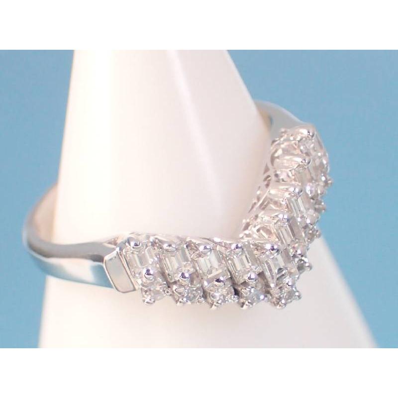 ダイヤ0.50ct V字 プラチナ バゲット ブリリアンカット リング 12号 