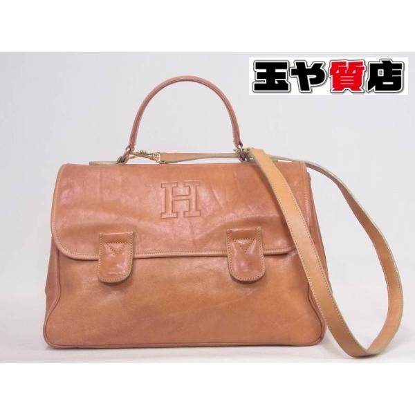 HIROFU（ヒロフ） レザー Hマーク キルティング 2way ショルダー 茶系