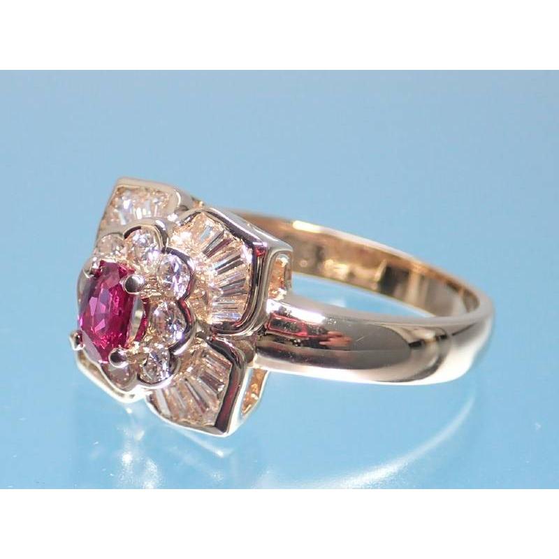 高級 K18 ルビー 0.62ct ダイヤモンド ダイヤ リング 指輪 一粒