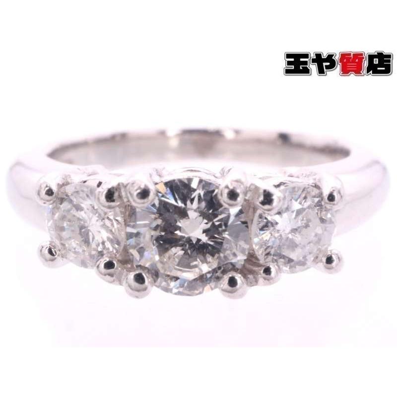 ダイヤ0.59ct 3P デザイン 美品 プラチナ リング 8号 pt850 : 親切な