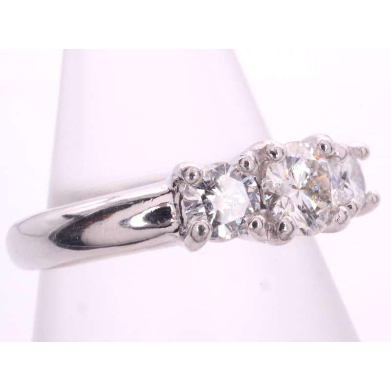 ダイヤ0.59ct 3P デザイン 美品 プラチナ リング 8号 pt850 : 親切な
