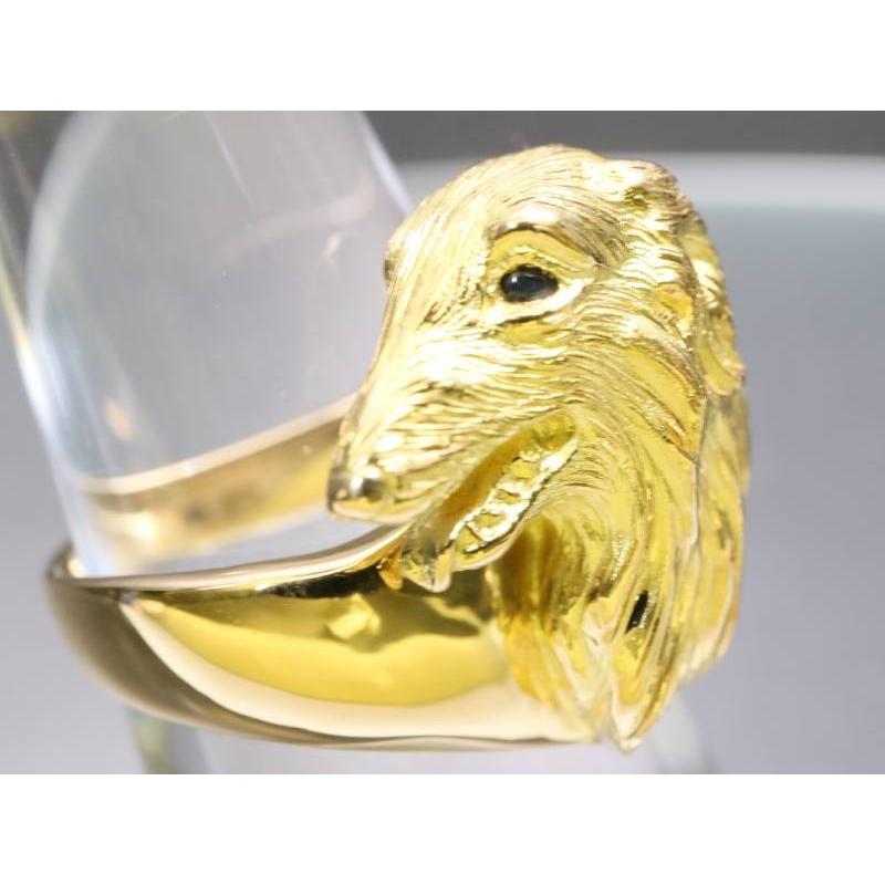 新品同様 ボギー＆レオ ボルゾイ犬 サファイヤ0.15ct リング 14.5号