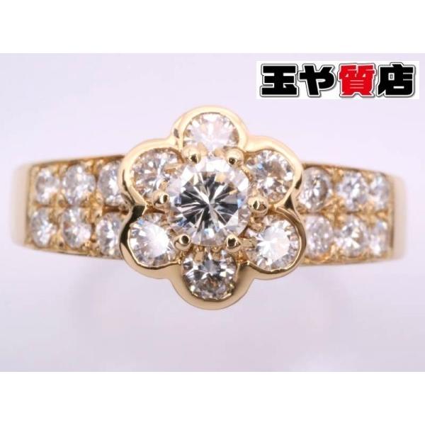 クイーン ダイヤ0.11ct 0.43ct フラワー リング 10号 K18YG イエローゴールド 新品同様