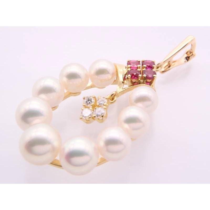 K18ペンダントトップ（真珠　ルビー) MIKIMOTO（ミキモト） ペンダント パール 5.5〜7ミリ ダイヤ ルビー