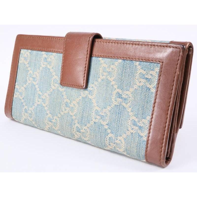 GUCCI（グッチ） 財布 GG デニム 茶 レザー 282411 横長 ダブルホック