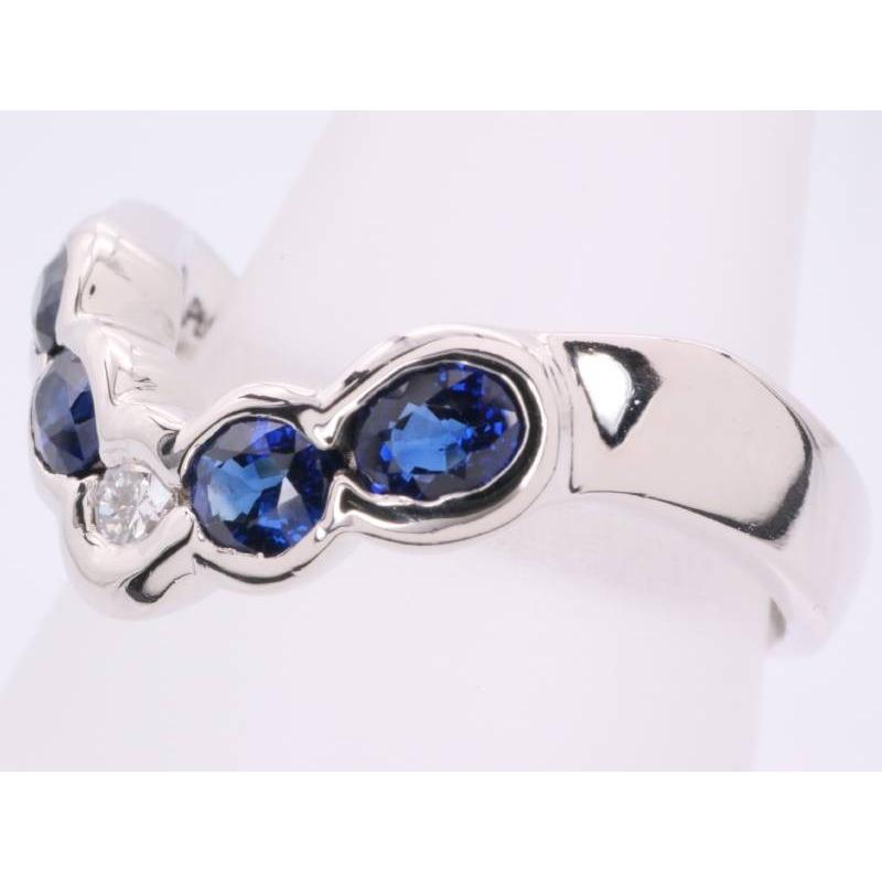 リング 18号 サファイヤ0.82ct ダイヤ0.06ct V字 デザイン pt900 