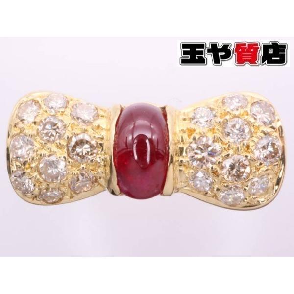 リング 11号 ルビー0.88ct ダイヤ0.50ct リボン K18YG イエローゴールド