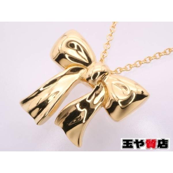 美品TIFFANY&Co.k18YGネックレス750　純正付属品あり TIFFANY&Co.（ティファニー） ネックレス リボン 750 K18YG イエロー