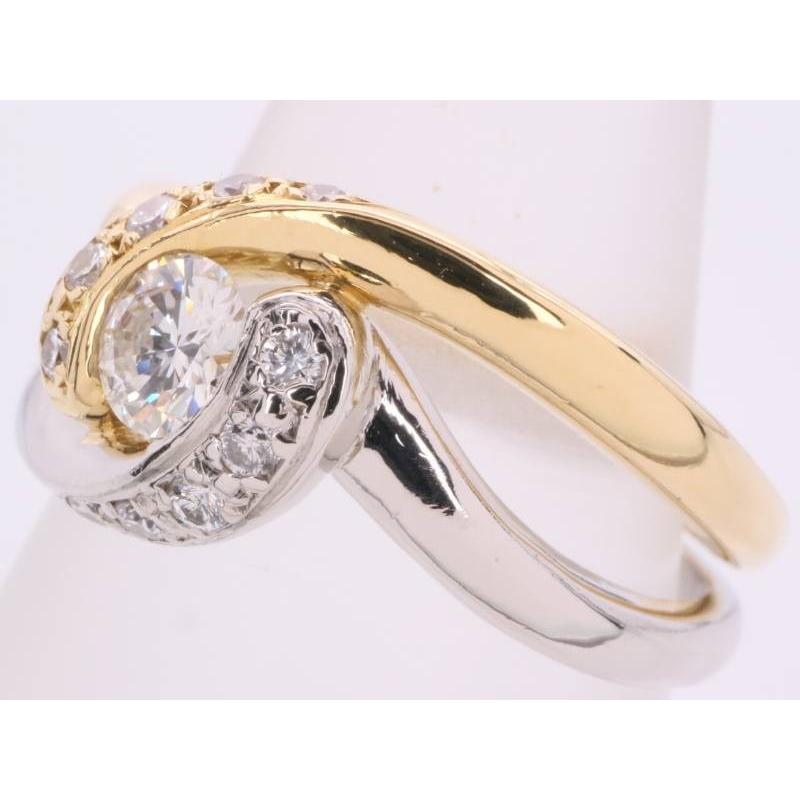 ダイヤ リング 14号 0.238ct 0.12ct デザイン K18YG pt900 プラチナ 