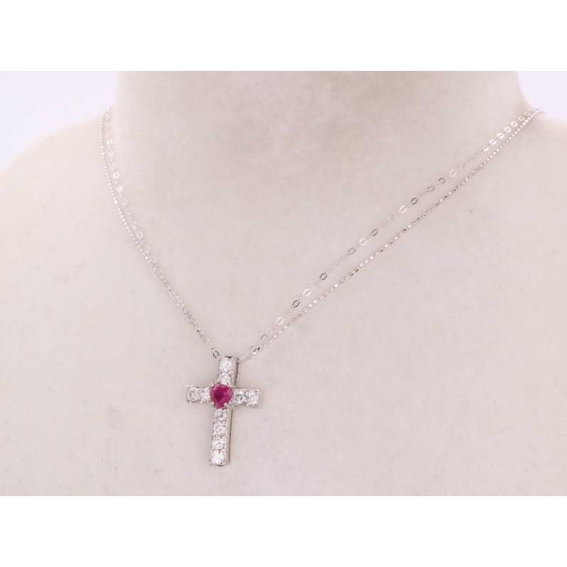 新品同様 ハートルビー0.32ct ダイヤ0.50ct クロス 十字架 ペンダント 