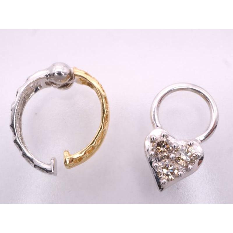 ブラウンダイヤ0.1ctx2 新品同様 ハートチャーム ピアリング K18YG WG