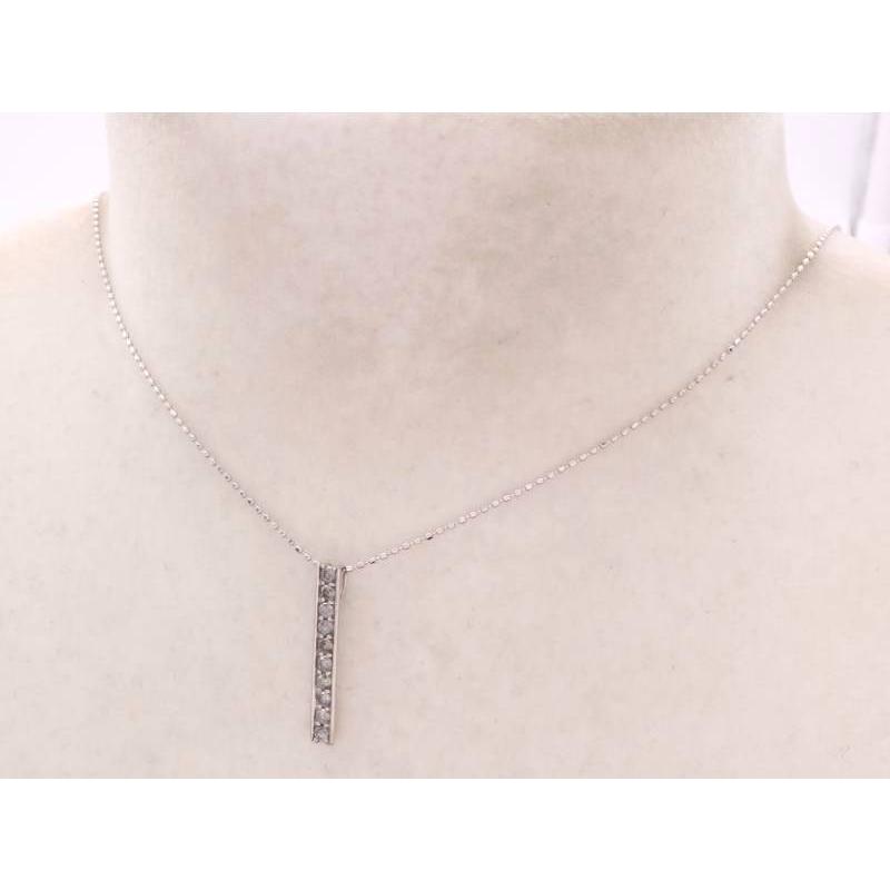 ダイヤ0.30ct バー モチーフ ペンダント ネックレス K18WG ホワイト