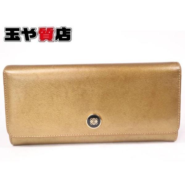 LOEWE（ロエベ） 二つ折り 長財布 レザー メタリックゴールド 8805