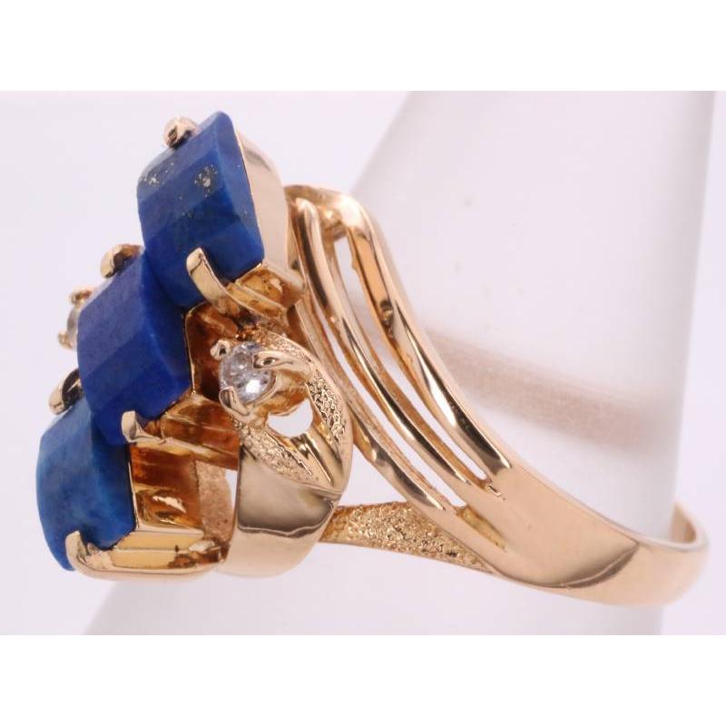 ブランド登録なし ラピスラズリ 3石 ダイヤ デザイン リング 13号弱  