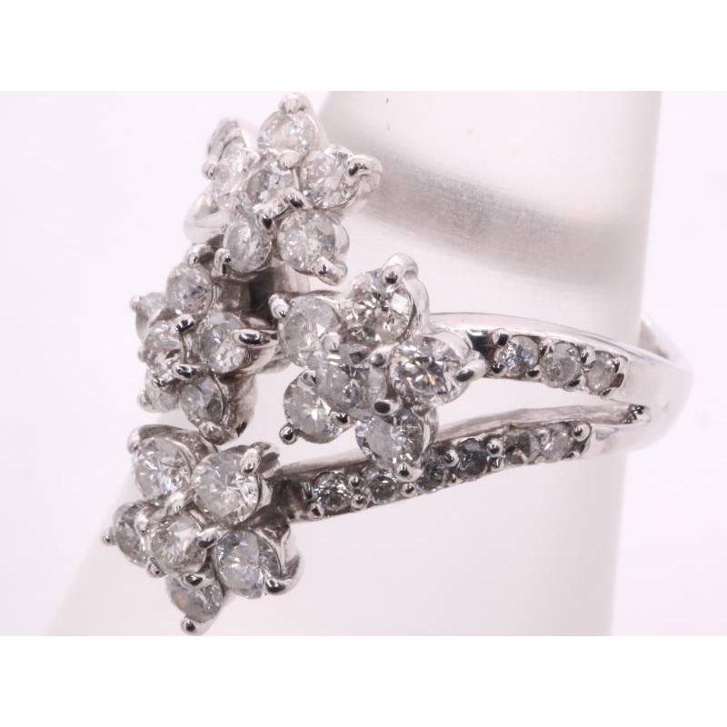 ダイヤ1.15ct フラワー デザイン リング 11号 K14WG ホワイトゴールド 