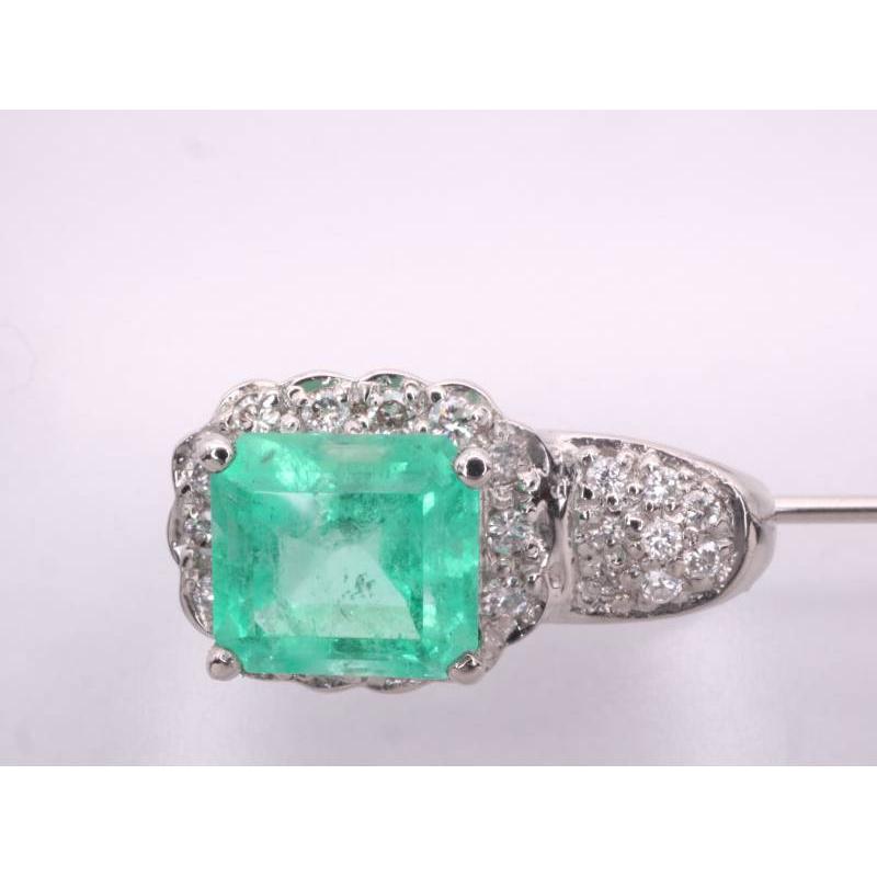 エメラルド1.45ct ダイヤ0.50ct デザイン ピンブローチ pt900 プラチナ 