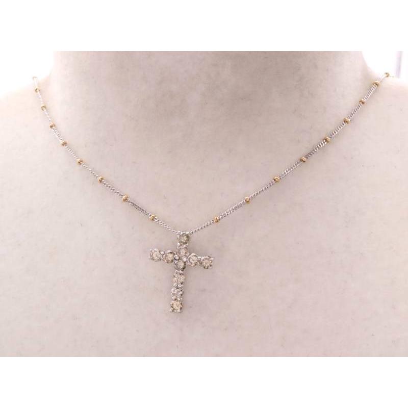 イタリー 美品 ブラウンダイヤ1.00ct クロス ペンダント ロング 