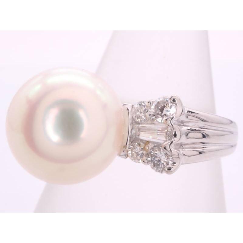 パール9.2ミリ ダイヤ0.39ct デザイン リング 11号弱 pt900 プラチナ