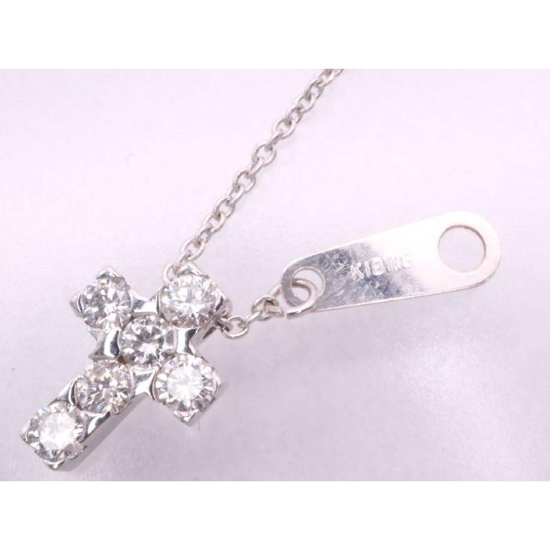 ダイヤ0.20ct クロス ペンダント ネックレス K18WG ホワイトゴールド