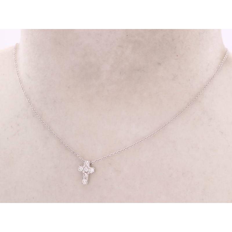 ダイヤ0.20ct クロス ペンダント ネックレス K18WG ホワイトゴールド