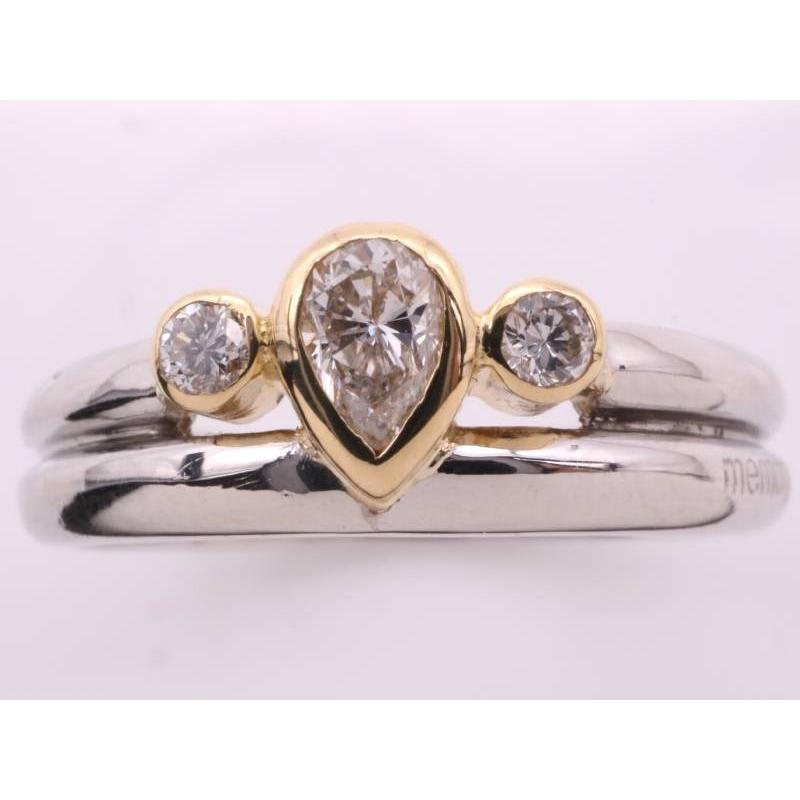 徳力 美品 マーキスダイヤ0.14ct ダイヤ0.05ct リング 10号 K18YG 