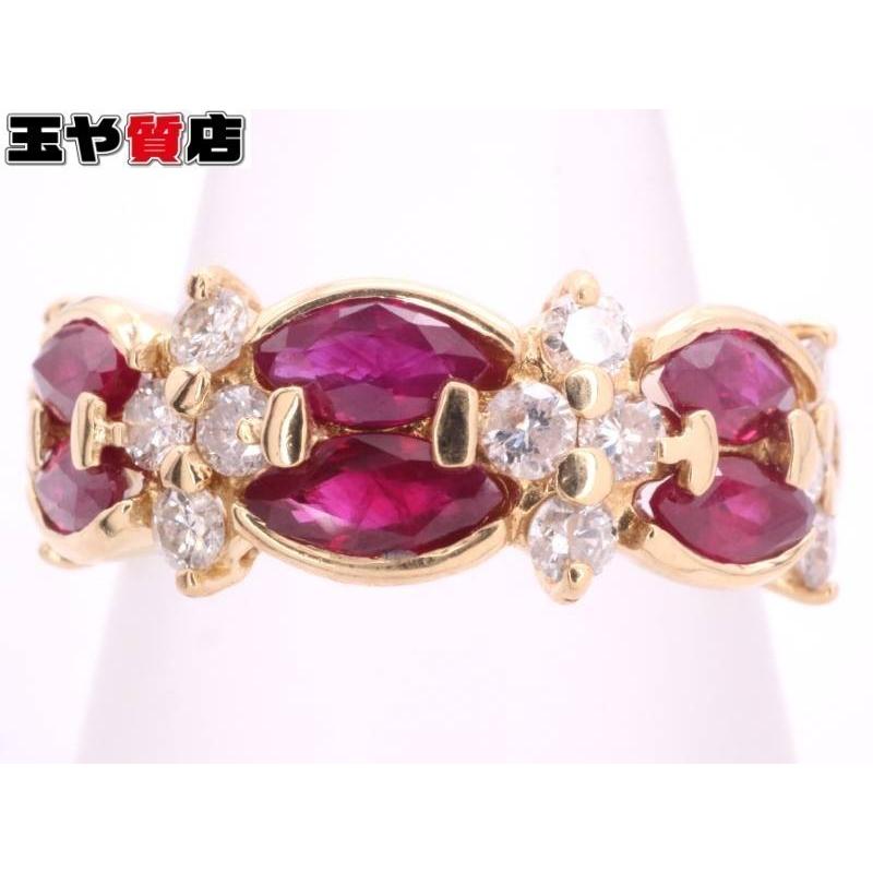 ルビー1.22ct ダイヤ0.50ct デザイン リング 12号 K18YG イエロー  