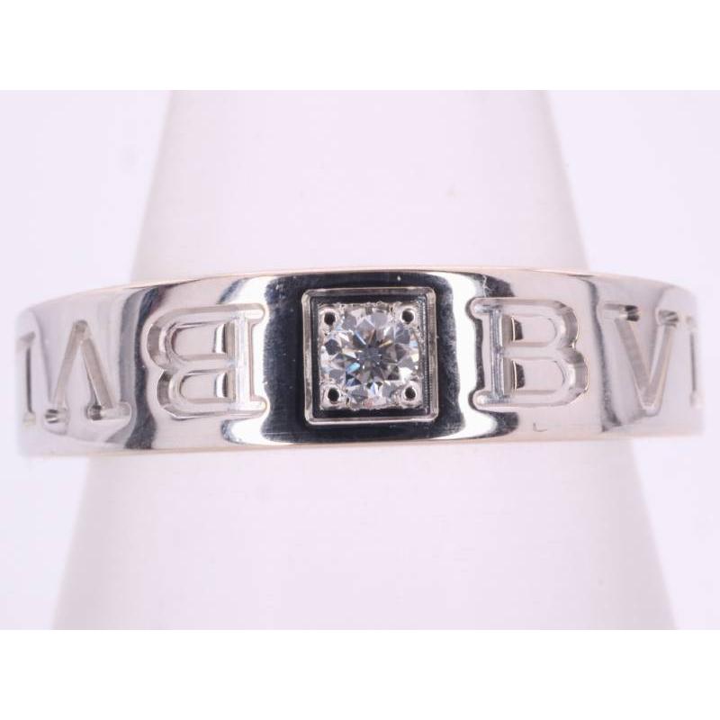 BVLGARI（ブルガリ） 美品 ダイヤ 1P ダブルロゴ リング 8号強 750 