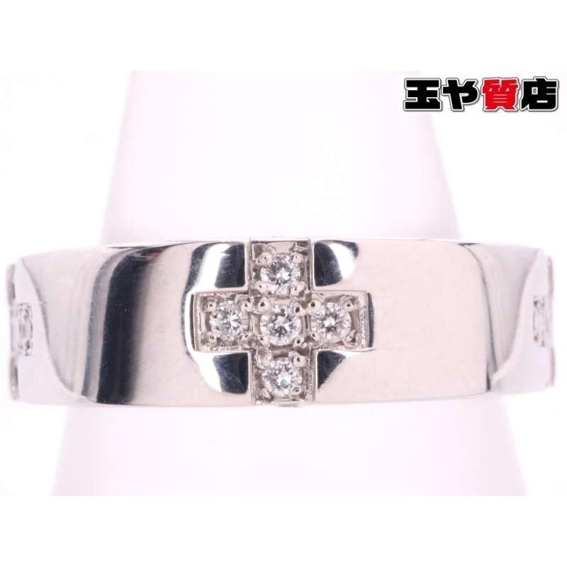 スタージュエリー 美品 ダイヤ 0.13ct クロス 3基 デザイン リング 10  