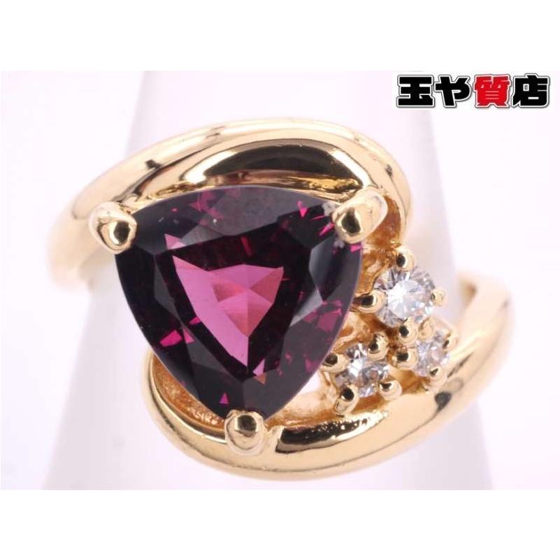 タサキ 美品 ガーネット ダイヤ 0.06ct デザイン リング 10号 K18YG