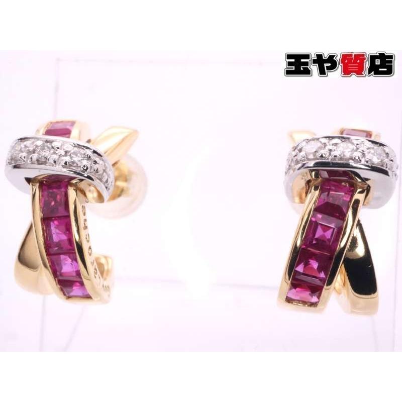 Guy Laroche ギラロッシュ 美品 ルビー ダイヤ デザイン ピアス K18YG 