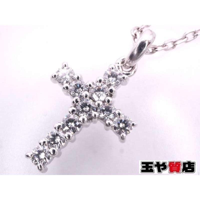 ミキモト 美品 ダイヤ 0.22ct クロス ペンダント ネックレス 