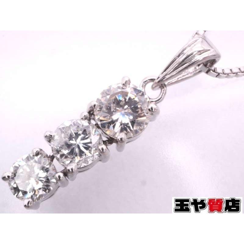 ダイヤ1.05ct 3P デザイン ペンダント ベネチアン ネックレス pt850 