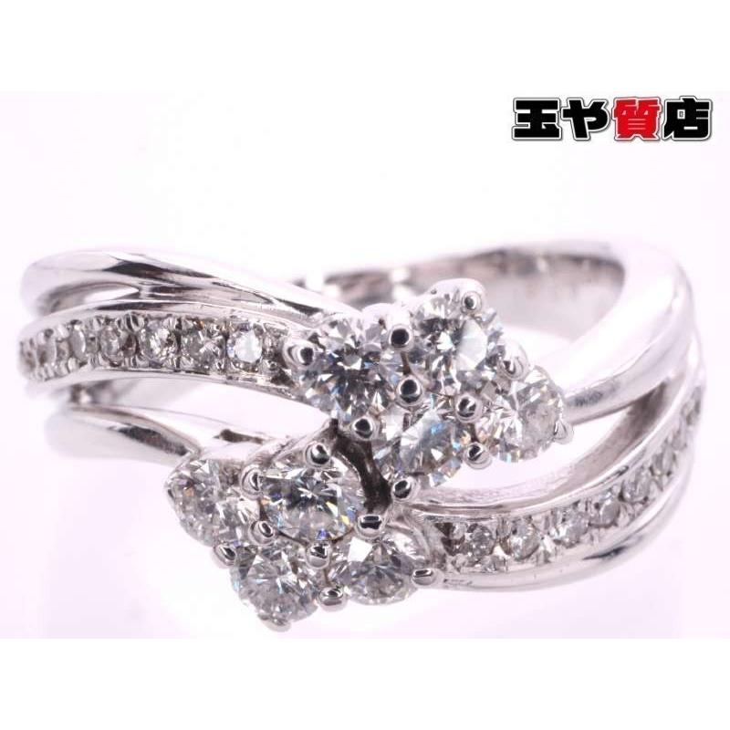 ダイヤ0.52ct フラワー 2輪 デザイン リング 12号 K18WG ホワイト  