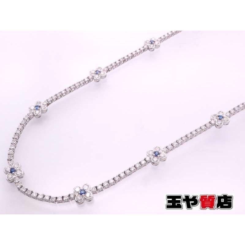 サファイヤ　ダイヤネックレス　Pt850 サファイヤ0.591ct ダイヤ0.11ct ティアドロップ風ペンダント