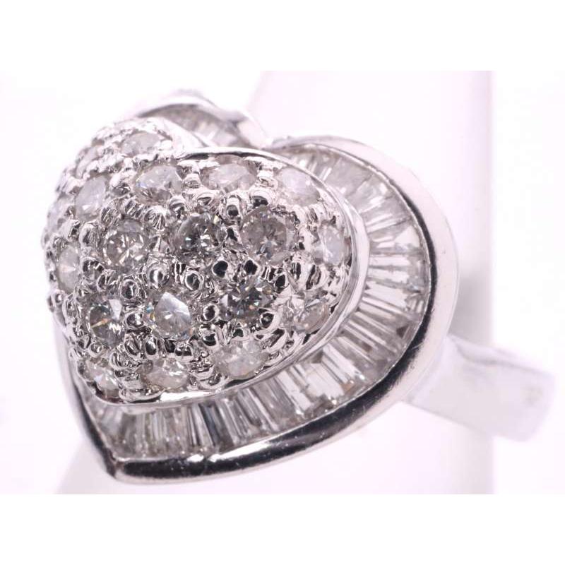 ダイヤ 0.46ct + ダイヤ0.45ct ハート デザイン リング 11号 750 18K K18WG ホワイトゴールド_2