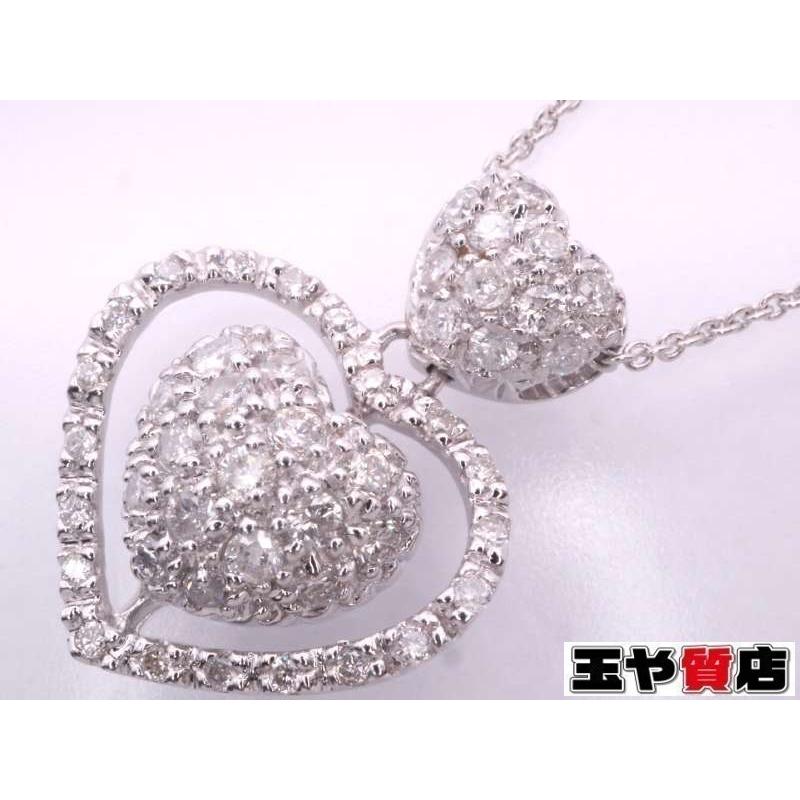 イタリー ダイヤ 1.03 ct ダブルハート ネックレス 585 14KT K14WG  